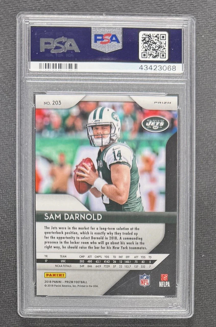 Sam Darnold 2018 Panini Prizm Football Green Prizm Rookie Card #203 Graded PSA 10 Cert #43423068 - Image 2