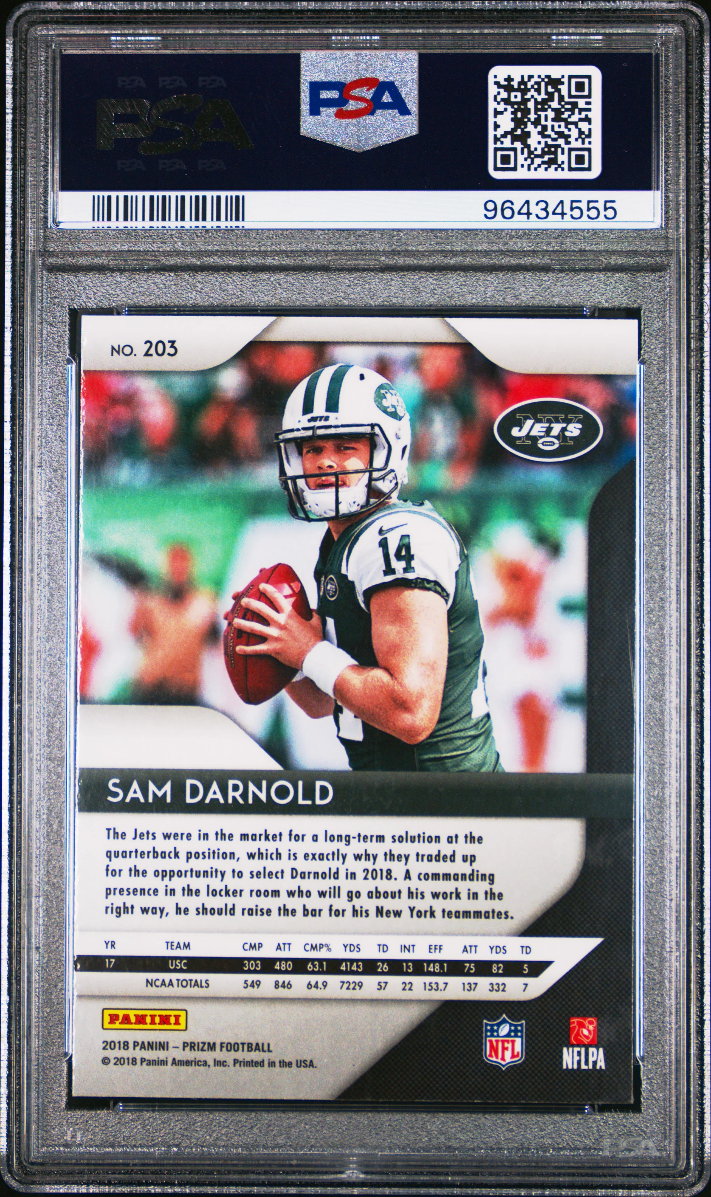 Sam Darnold 2018 Panini Prizm Football Rookie Card #203 Graded PSA 9 Cert #96434555 - Image 2