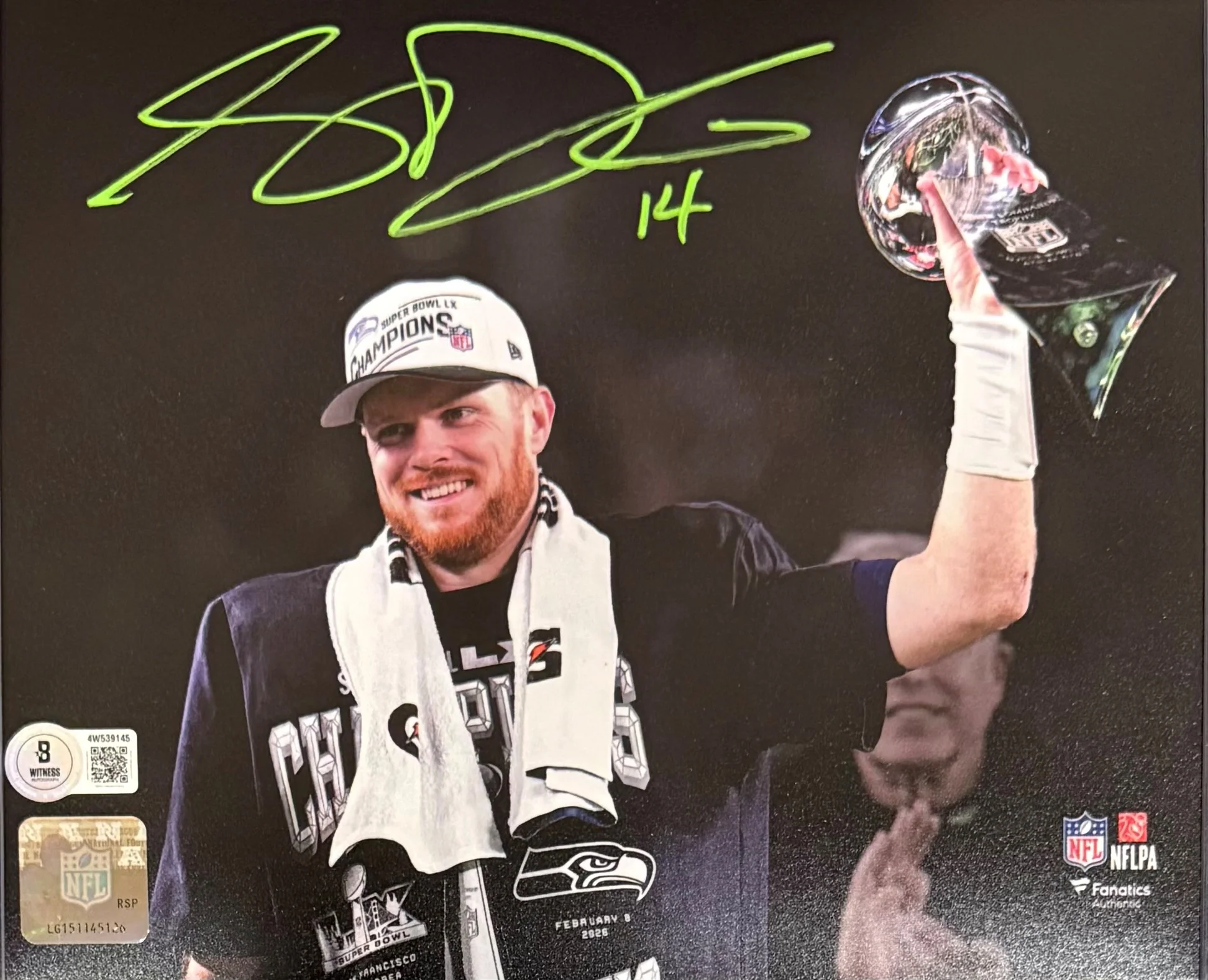 Sam Darnold Autographed Seattle Seahawks Super Bowl LX 60 Signed 8x10 Football Photo Beckett Witness Authenticated