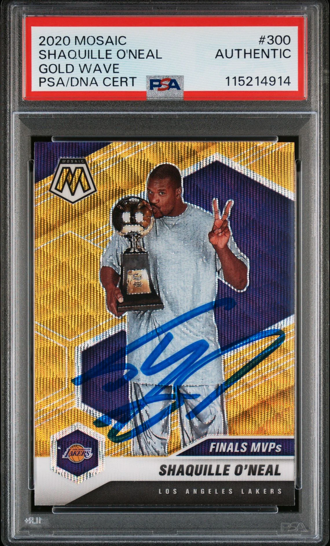 Shaquille O'Neal 2020 Panini Mosaic Gold Wave Signed Basketball Card #300 Auto PSA 115214914