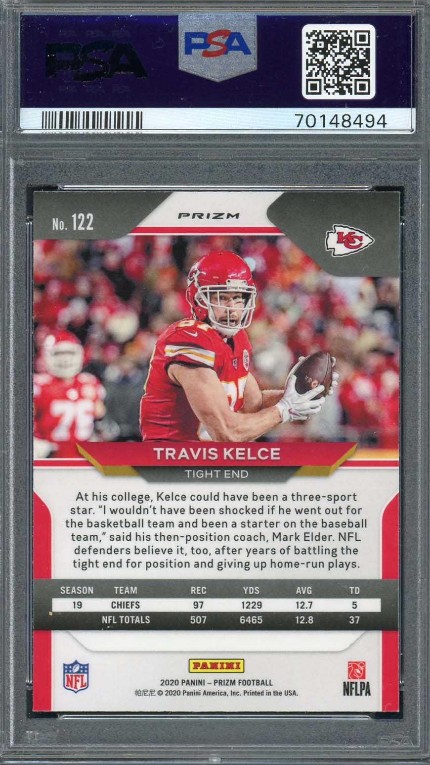 Travis Kelce 2020 Panini Prizm Red Ice Football Card #122 Graded PSA 10 - Image 2