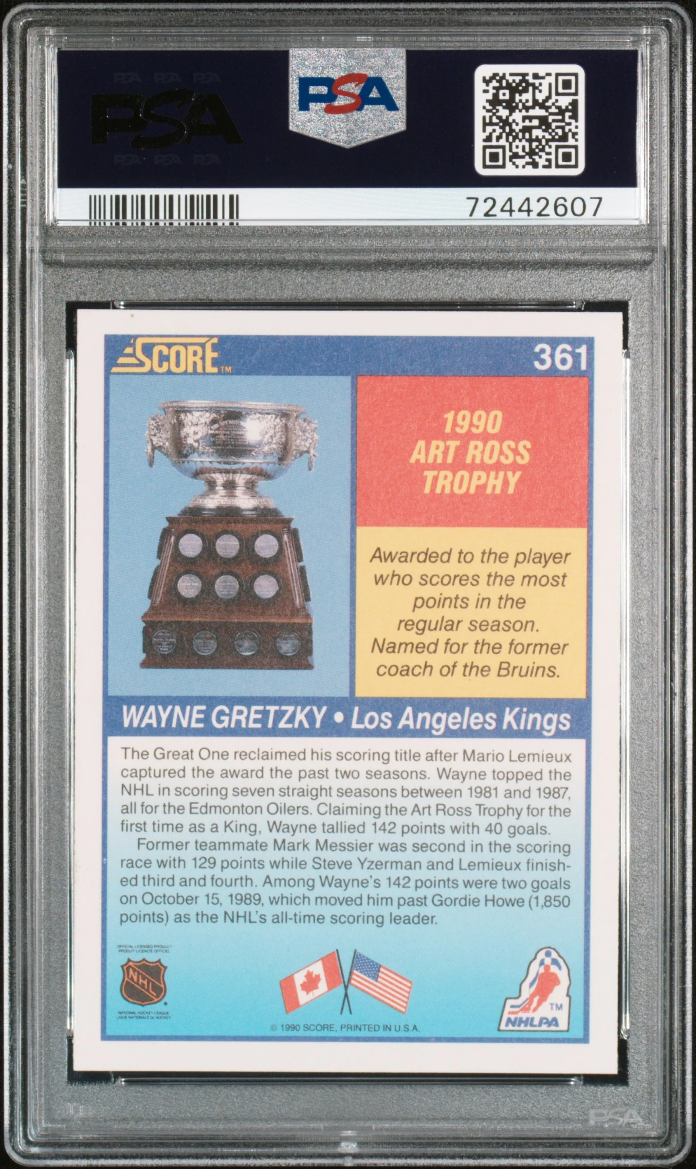Wayne Gretzky 1990 Score Art Ross Trophy Hockey Card #361 Graded PSA 10 - Image 2