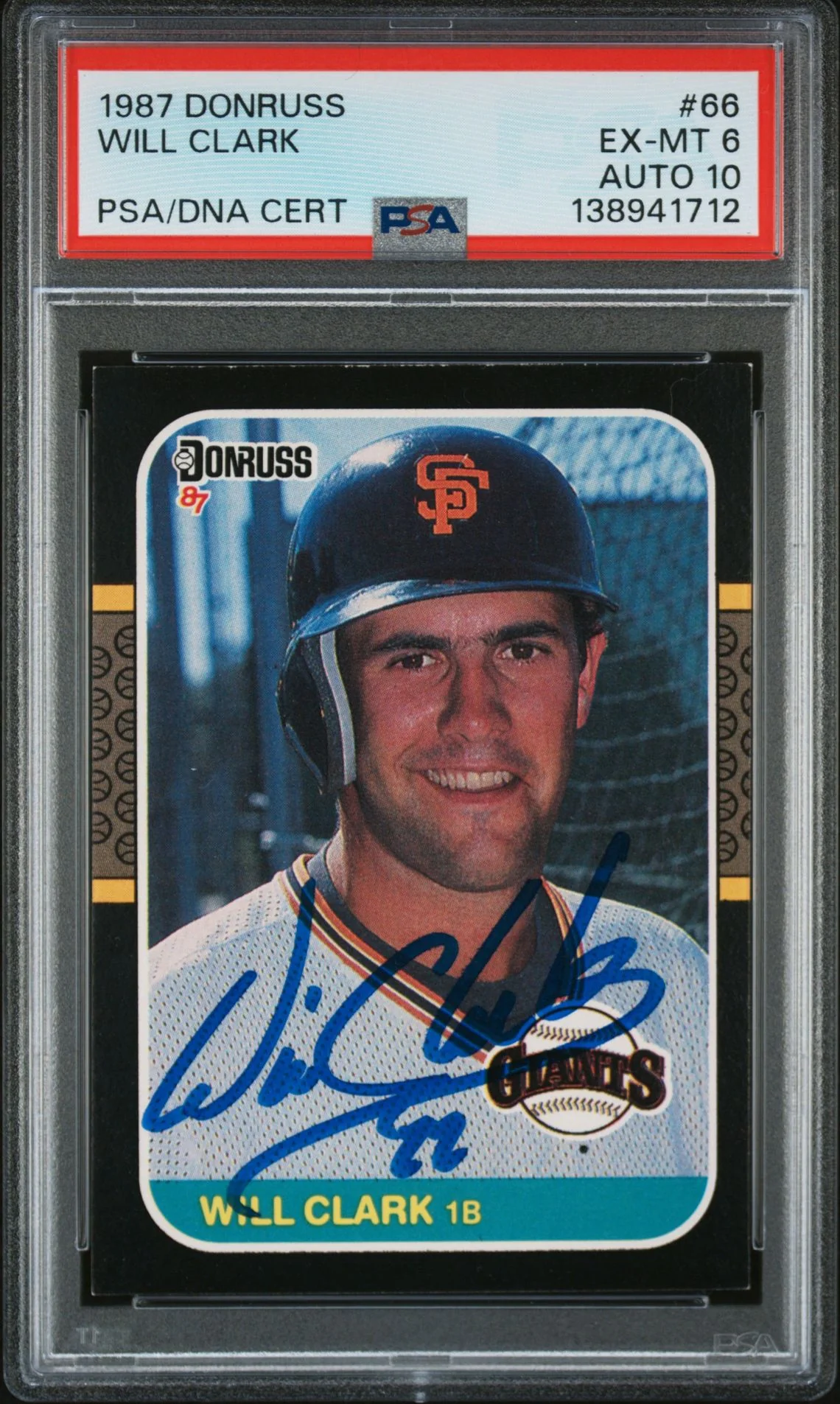 Will Clark 1987 Donruss San Francisco Giants Signed Baseball RC Rookie Card #66 PSA 6 Auto 10 Cert #138941712