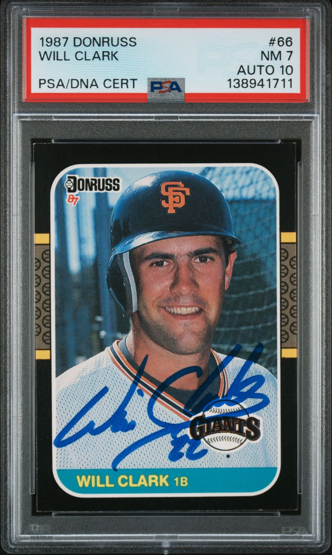 Will Clark 1987 Donruss San Francisco Giants Signed Baseball RC Rookie Card #66 PSA 7 Auto 10 Cert #138941711