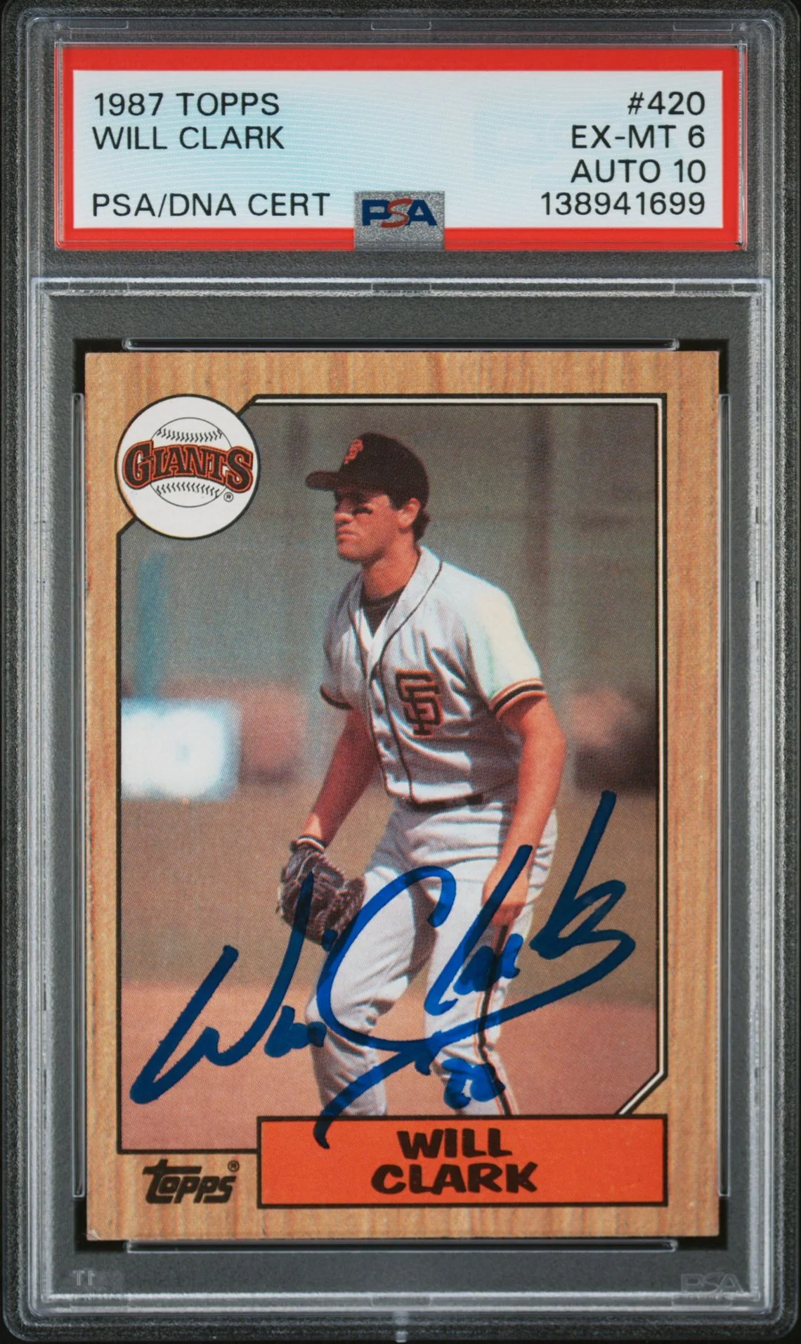 Will Clark 1987 Topps San Francisco Giants Signed Baseball RC Rookie Card #420 PSA 6 Auto 10 Cert #138941699