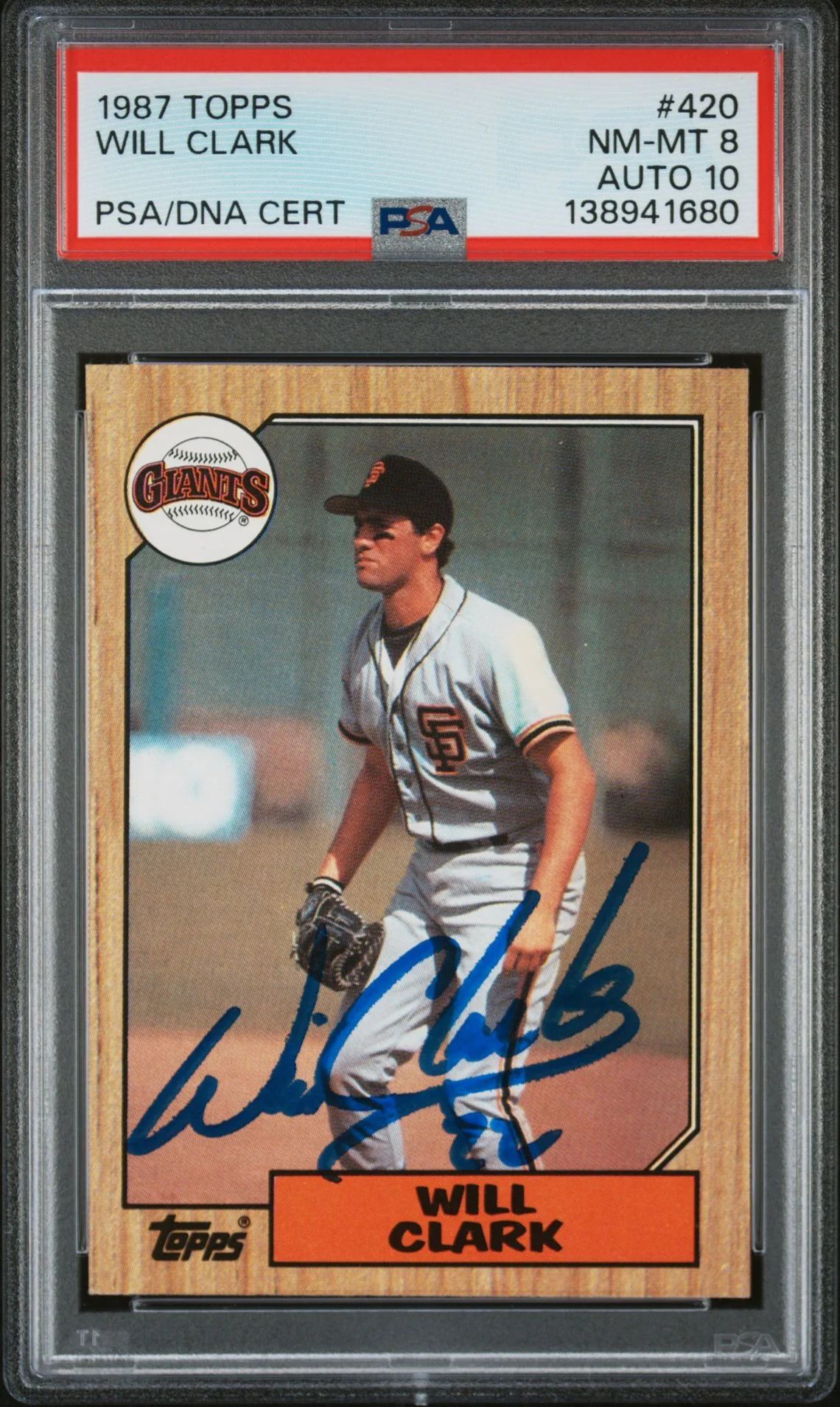 Will Clark 1987 Topps San Francisco Giants Signed Baseball RC Rookie Card #420 PSA 8 Auto 10 Cert #138941680