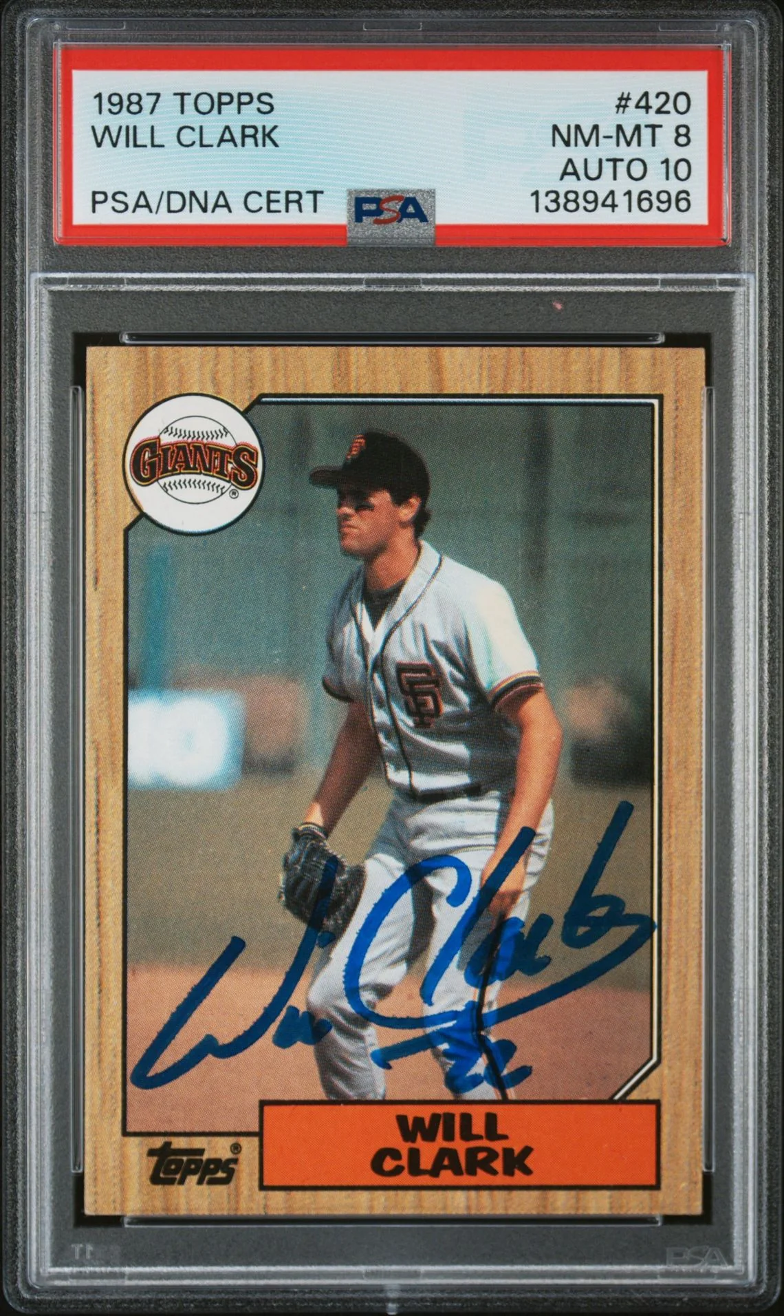 Will Clark 1987 Topps San Francisco Giants Signed Baseball RC Rookie Card #420 PSA 8 Auto 10 Cert #138941696