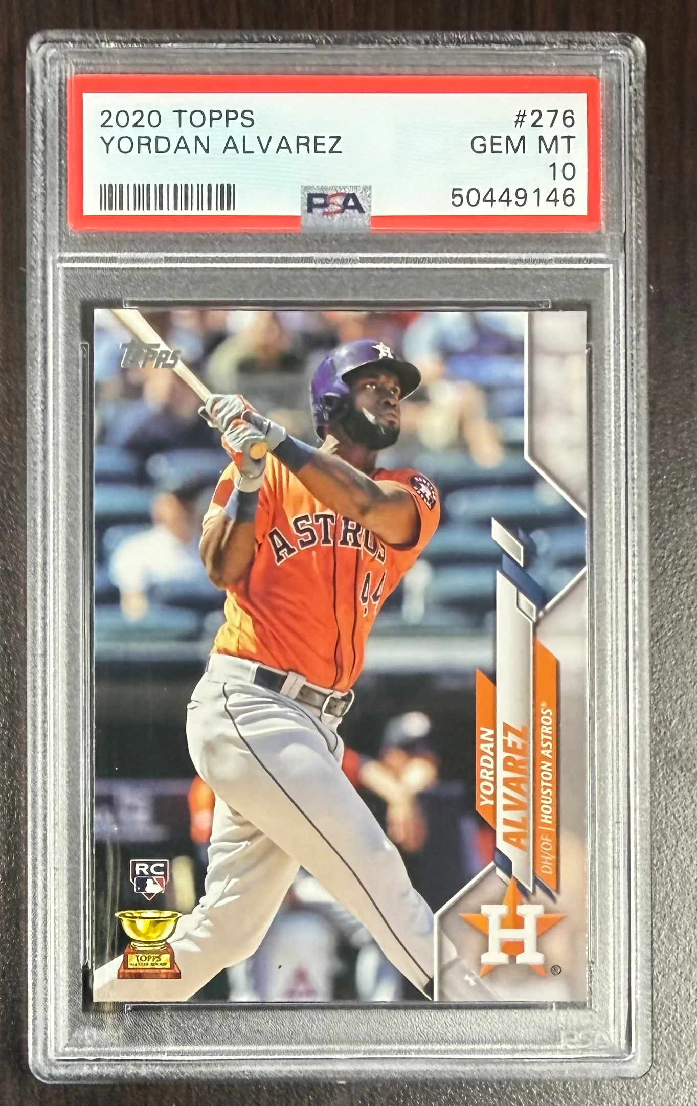 Yordan Alvarez 2020 Topps Houston Astros Baseball RC Rookie Card #276 Graded PSA 10 Cert #50449146